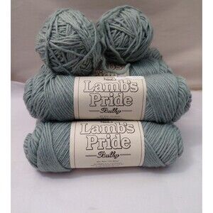 Lamb's Pride Bulky Khaki Green Yarn 85% Wool 15% Mohair Lot Of 6 Skeins 2 Balls